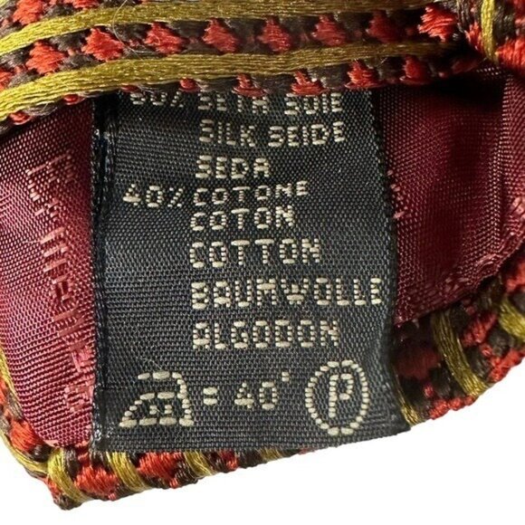 Ermenegildo Zegna Italian Silk Neck Tie Checkered Stripe Print 58" Long Red Gold - Picture 9 of 9